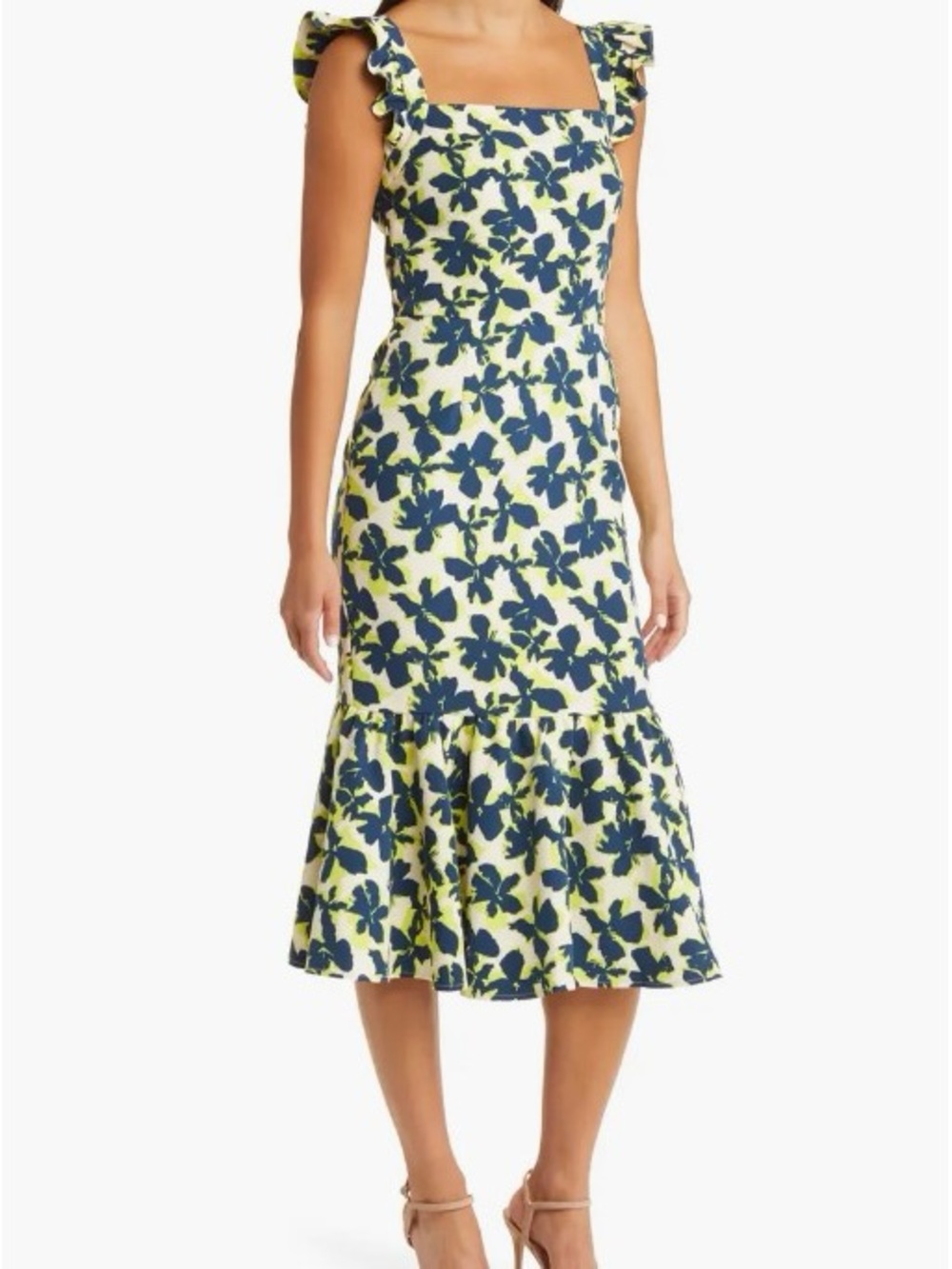 Chelsea28 Navy Floral Square-Neck Midi Dress on Lime